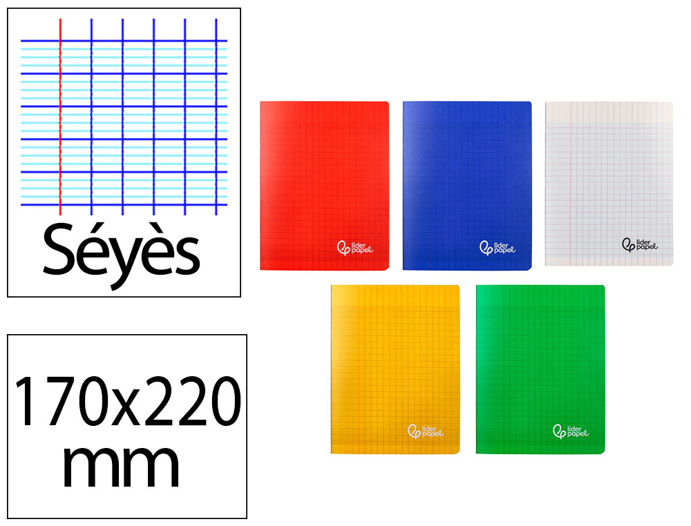 CAHIER PIQURE LIDERPAPEL COUVERTURE PP 170X220MM 96P   SEYES COLORIS ASSORTIS LOT 10 UNITES