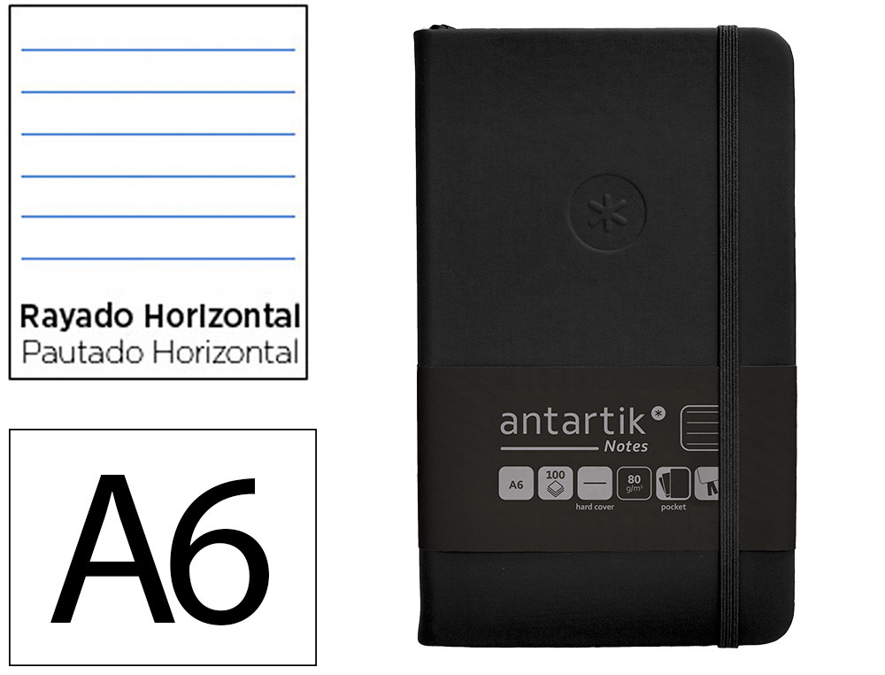 CARNET FERMETURE ELASTIQUE ANTARTIK NOTES COUVERTURE     RIGIDE A6 LIGNE 100 FEUILLES  80GR FSC COLORIS NOIR