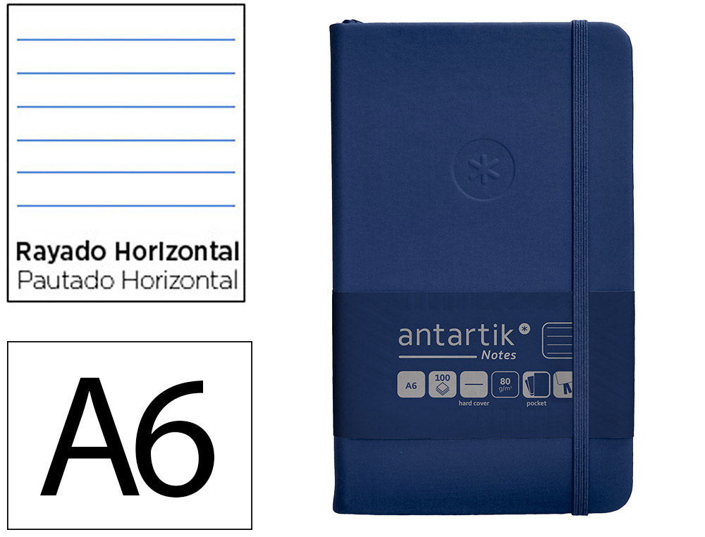 CARNET FERMETURE ELASTIQUE ANTARTIK NOTES COUVERTURE     RIGIDE A6 LIGNE 100 FEUILLES  80GR FSC COLORIS BLEU MARINE