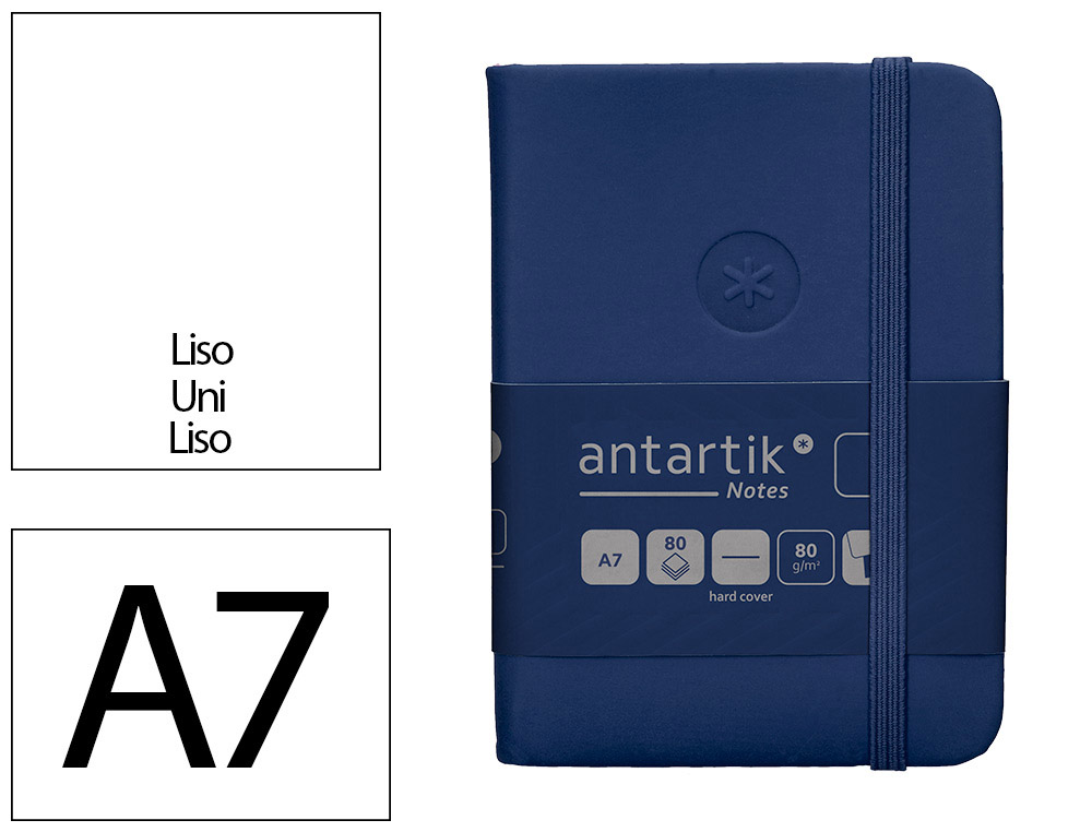 CARNET FERMETURE ELASTIQUE ANTARTIK NOTES COUVERTURE     RIGIDE A7 PAPIER UNI IVOIRE 80FEUILLES 80GR FSC BLEU MARINE