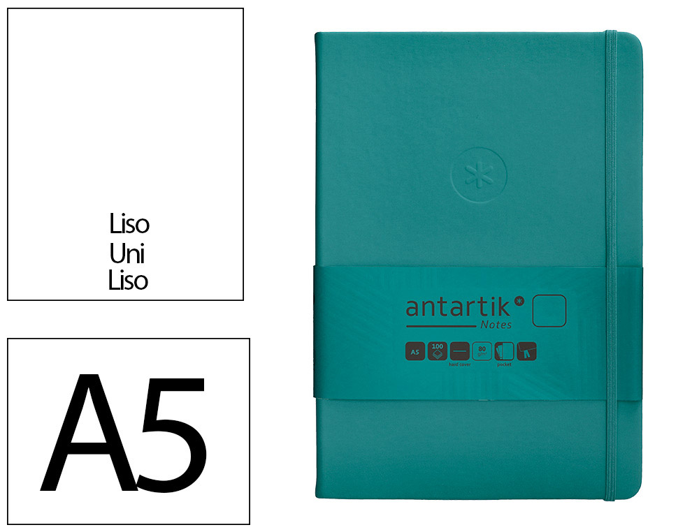 CARNET A5 ANTARTIK NOTES PAPIER UNI IVOIRE COUVERTURE  RIGIDE FERMETURE ELASTIQUE 200PAGES 80GR COLORIS VERT PAON