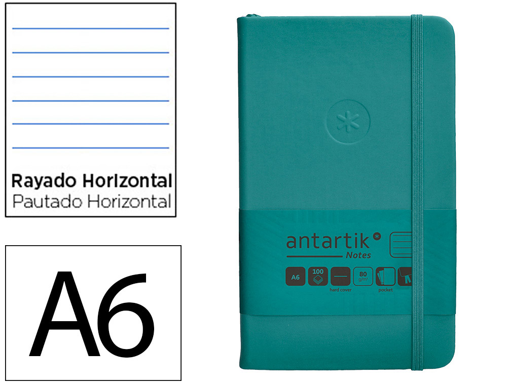CARNET FERMETURE ELASTIQUE ANTARTIK NOTES COUVERTURE     RIGIDE A6 LIGNE 100 FEUILLES  80GR FSC COLORIS VERT PAON