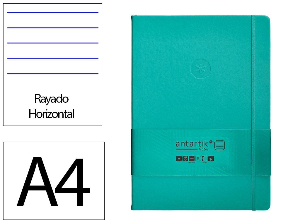 CARNET FERMETURE ELASTIQUE ANTARTIK NOTES COUVERTURE     RIGIDE A4 LIGNE 100 FEUILLES  80GR FSC COLORIS VERT MENTHE