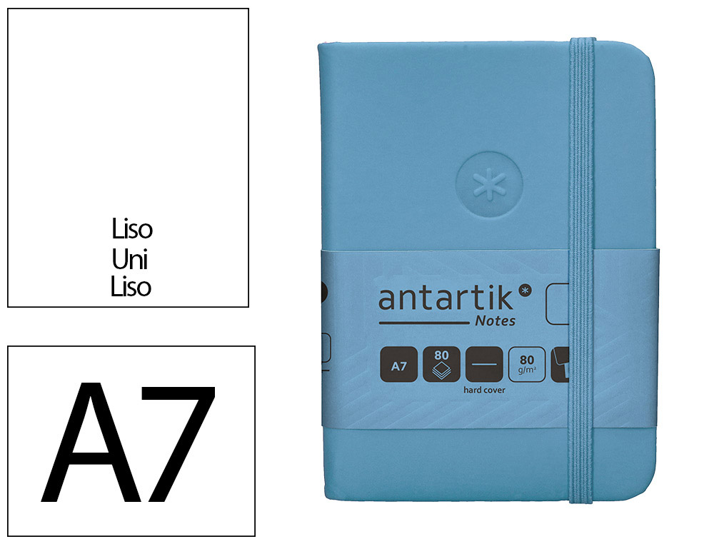 CARNET FERMETURE ELASTIQUE ANTARTIK NOTES COUVERTURE     RIGIDE A7 PAPIER UNI IVOIRE 80FEUILLES 80GR FSC BLEU CIEL