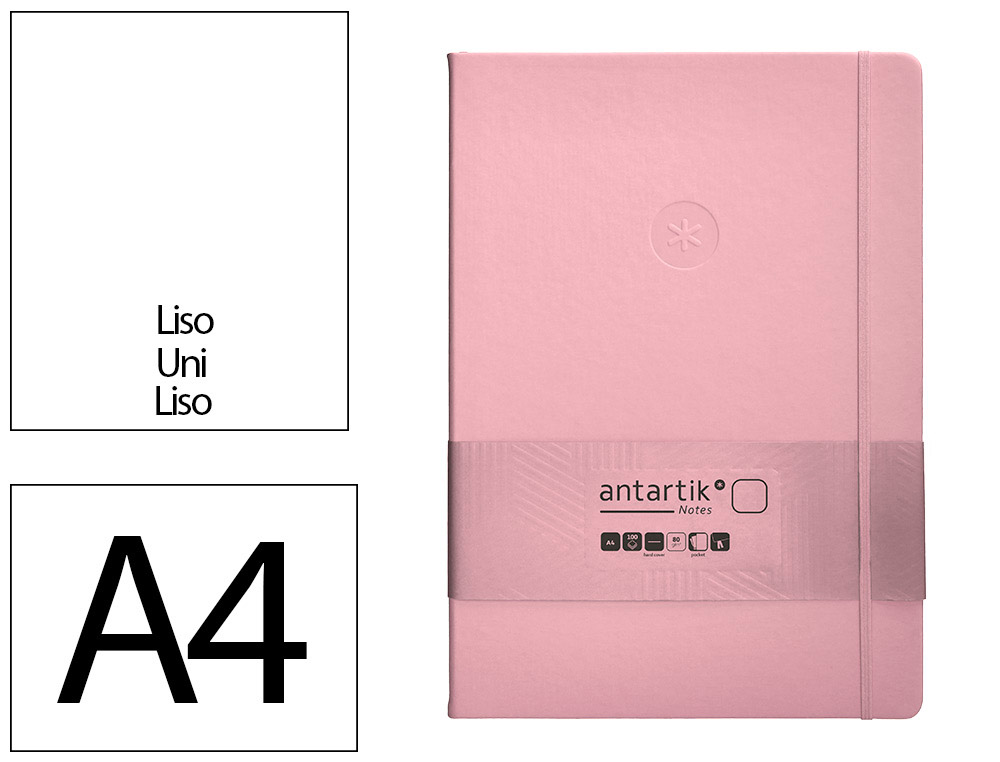 CARNET A4 ANTARTIK NOTES PAPIER UNI IVOIRE COUVERTURE  RIGIDE FERMETURE ELASTIQUE 200PAGES 80GR COLORIS ROSE PASTEL