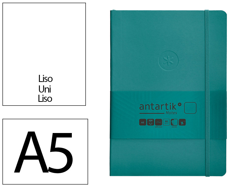 CARNET A5 ANTARTIK NOTES PAPIER UNI IVOIRE COUVERTURE  SOUPLE FERMETURE ELASTIQUE 100PAGES 80GR COLORIS VERT PAON