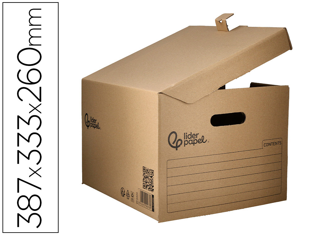CONTAINER A ARCHIVES LIDERPAPEL CARTON MONTAGE AUTOMATIQUE POUR 3 BOITES FORMAT FOLIO / 3 CLASSEURS A-Z 387X333X260MM