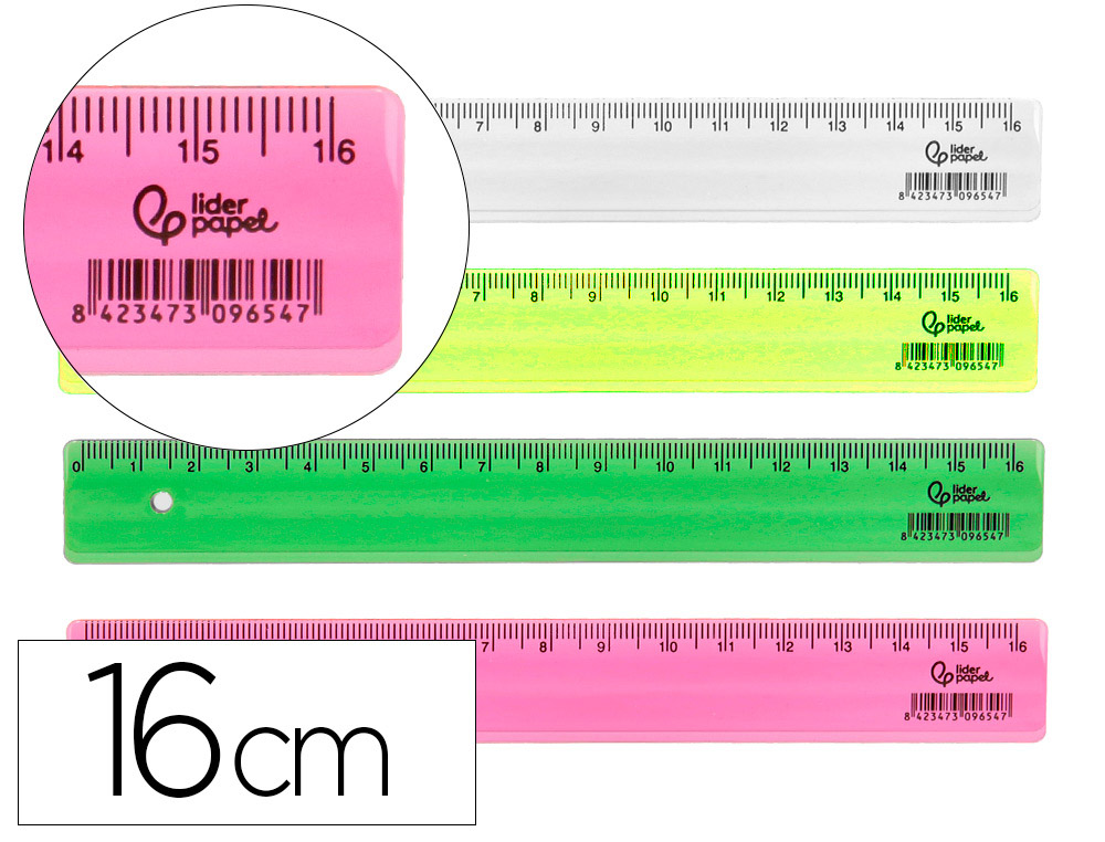 REGLE LIDERPAPEL PLASTIQUE 16 CM COLORIS ASSORTIS POT 100   UNITES