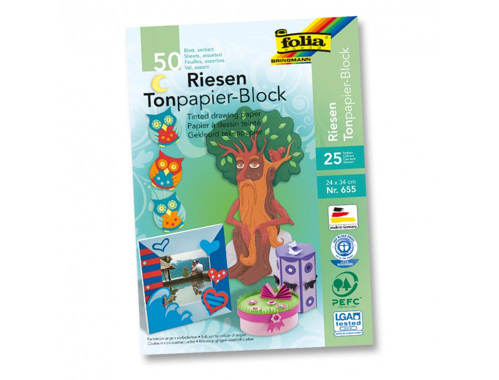 BLOC DESSIN FOLIA LISSE COULEUR 24X32 CM 130G 50      FEUILLES COLORIS ASSORTIS