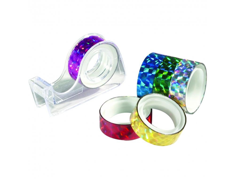 LOT ROULEAUX FOLIA BANDES ADHESIVES PAILLETES           HOLOGRAPHIQUE 12MMX2M 6       UNITES COLORIS ASSORTIS