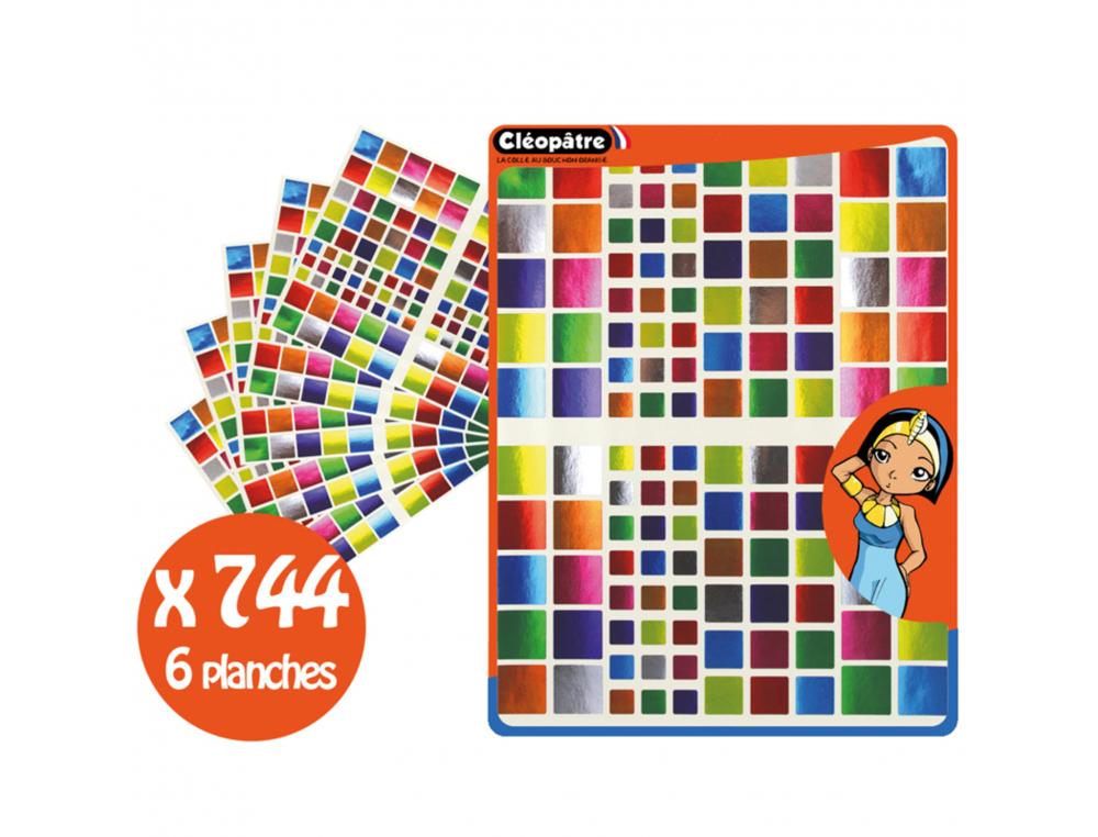 GOMMETTE CARREE CLEOPATRE METALLISEE A5 8 COLORIS       ASSORTIS  3 TAILLES ASSORTIES 9/14/18MM 744 GOMMETTES