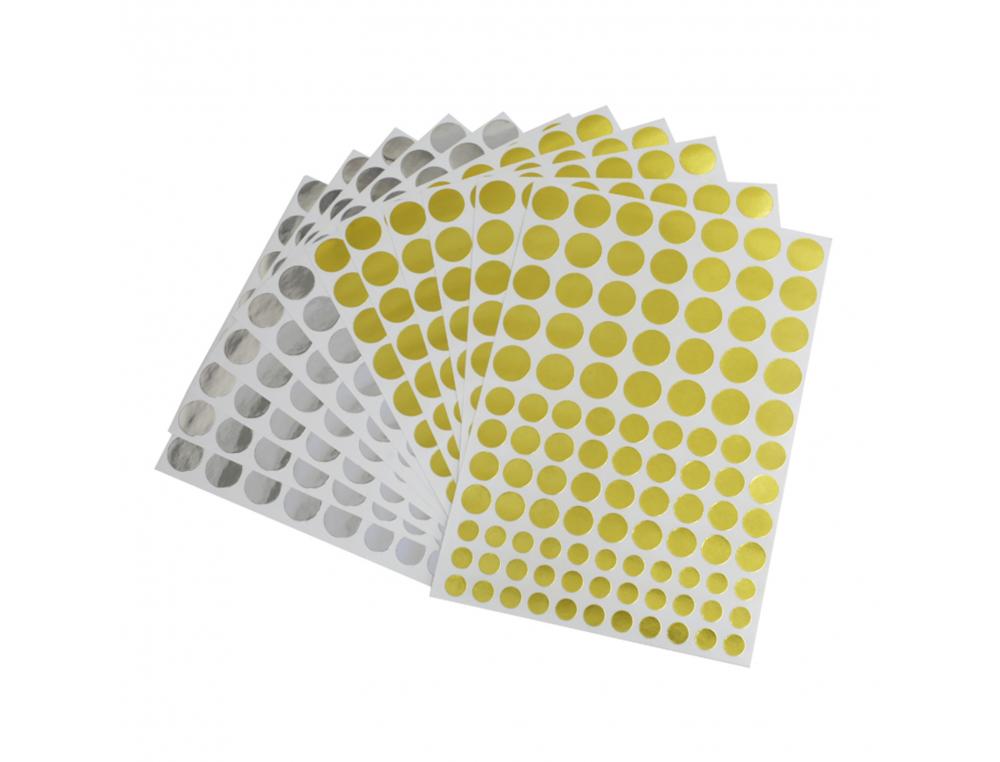 GOMMETTE RONDE O COLOR METAL TAILLES ASSORTIES 2080        GOMMETTES COLORIS OR ET       ARGENT POCHETTE DE 8 PLANCHES
