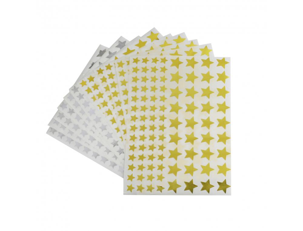 GOMMETTE ETOILE O COLOR TAILLES ASSORTIES 1840        GOMMETTES COLORIS OR ET       ARGENT POCHETTE DE 6 PLANCHES