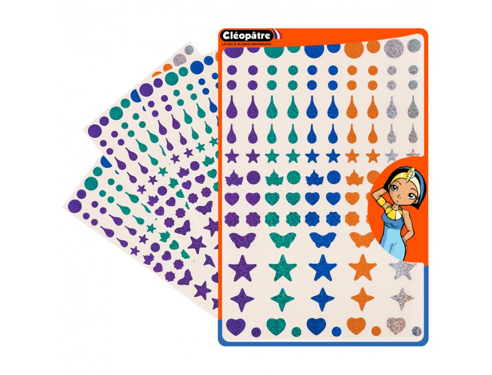 GOMMETTE HOLOGRAPHIQUE CLEOPATRE 6 FORMES 5 COLORIS  ASSORTIS POCHETTE DE 1150     GOMMETTES