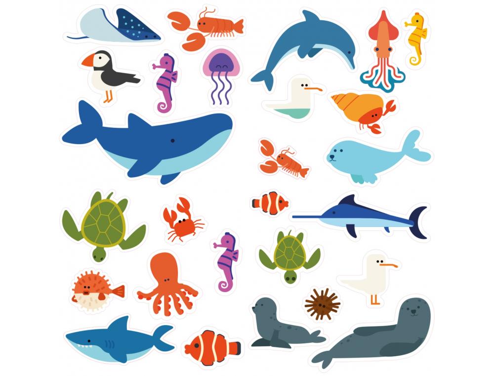 GOMMETTES ANIMAUX MER PLAGE ADHESIF REPOSITIONNABLE       ECHENILLEES 40MM FEUILLES     PREDECOUPEES 240 GOMMETTES