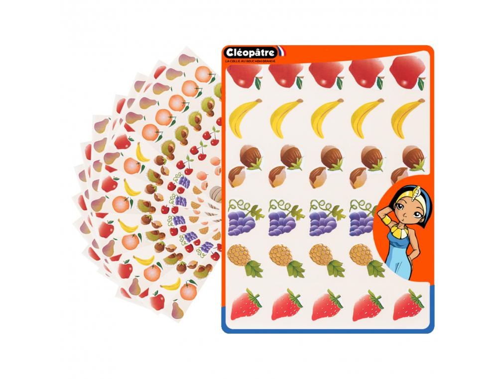 GOMMETTE FANTAISIE CLEOPATRE FRUITS 6 MOTIFS 720 GOMMETTES POCHETTE DE 24 PLANCHES A5