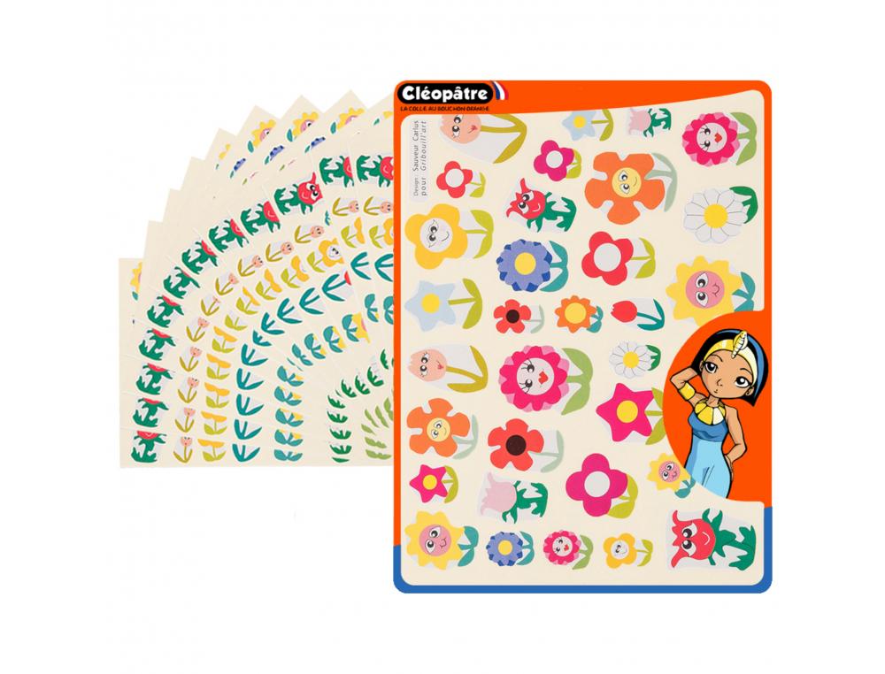 GOMMETTE FANTAISIE CLEOPATRE FLEURS 6 MOTIFS 720 GOMMETTES POCHETTE DE 24 PLANCHES A5