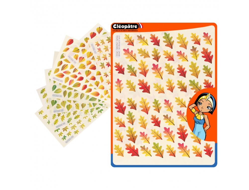 GOMMETTE FANTAISIE CLEOPATRE FEUILLES ARBRES               PRINTEMPS/AUTOMNE 4 MOTIFS    1438 GOMMETTES POCHETTE DE 24