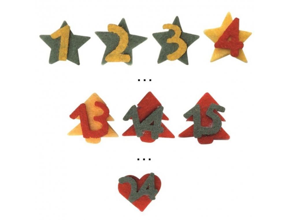 CALENDRIER DE L AVENT GRAINE CREATIVE NOEL CHIFFRES EN     FEUTRINE ADHESIFS SACHET DE   24 PIECES
