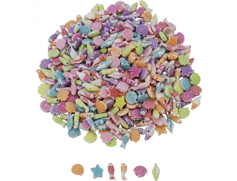 PERLE PLASTIQUE OCOLOR 15MM MOTIFS OCEAN ASSORTIS COLORIS ASSORTIS LOT DE 1000 PERLES