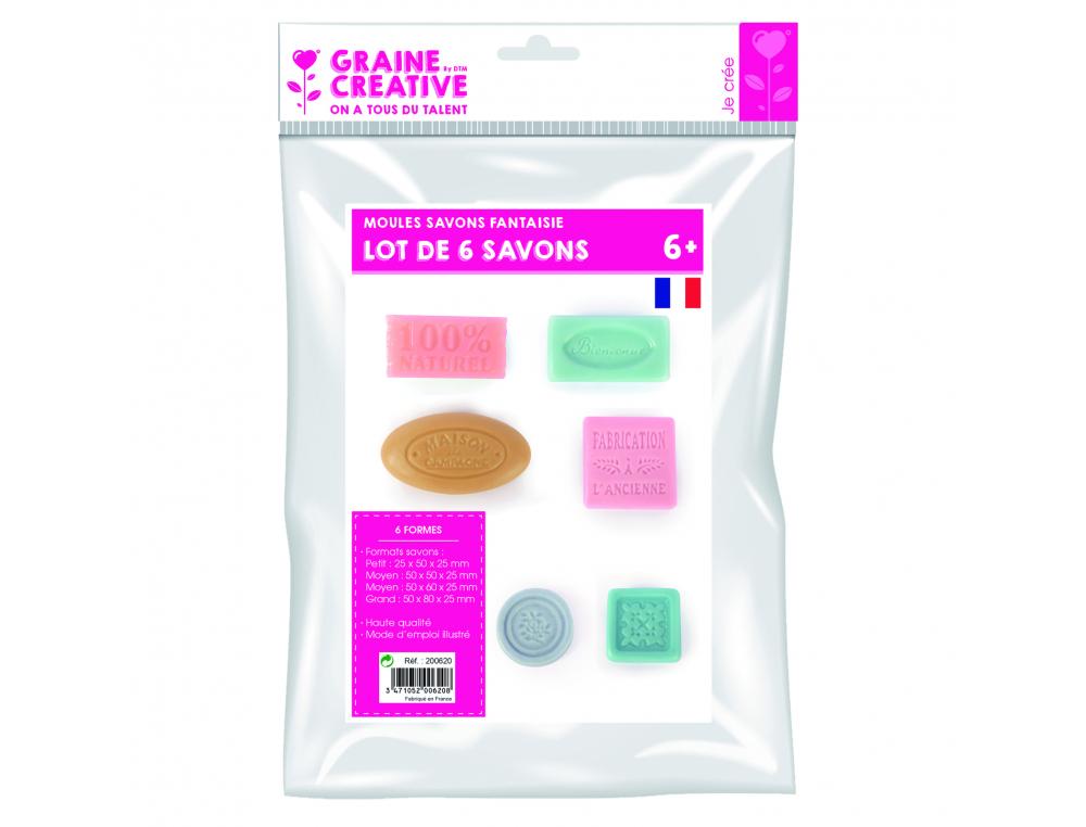 LOT MINI-MOULES POUR SAVONS GRAINE CREATIVE 6 FORMES      CLASSIQUES ASSORTIS
