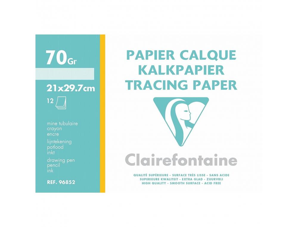 PAPIER CALQUE CLAIREFONTAINE 21X29,7CM 70G POCHETTE 12     FEUILLES