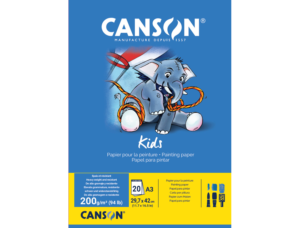 BLOC PEINTURE CANSON PAPIER DESSIN SPECIAL GOUACHE        RESISTANT EAU 200G A3         290X420MM 20 FEUILLES