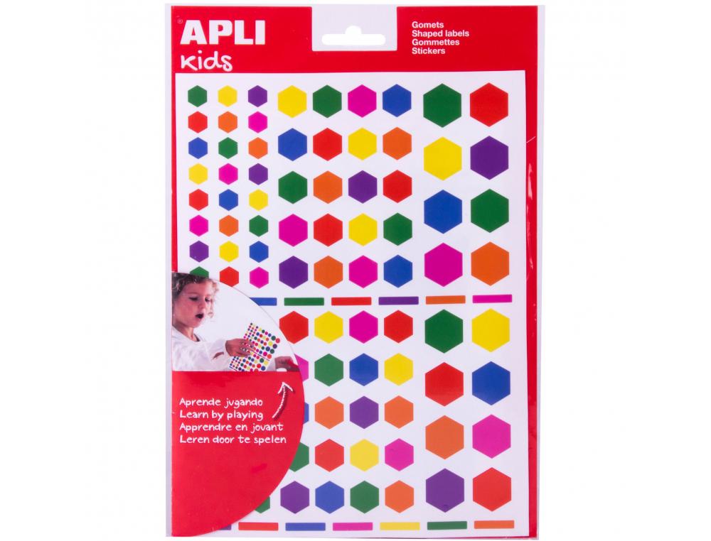 GOMMETTE APLI HEXAGONALES TAILLES ET COLORIS ASSORTIS   624 UNITES