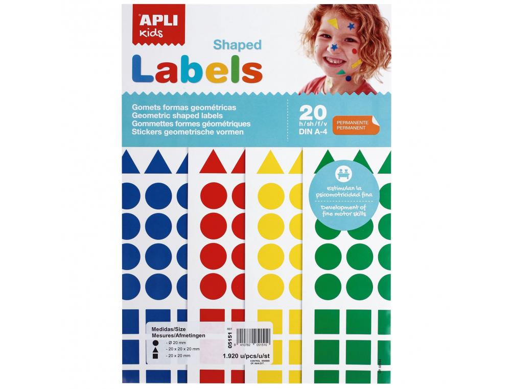 GOMMETTE APLI GEOMETRIQUES TAILLES ET COLORIS ASSORTIS   1920 UNITES