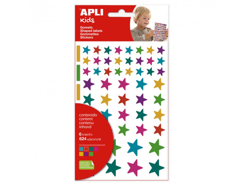 GOMMETTE APLI ETOILES COLORIS ET TAILLES ASSORTIS 624       UNITES