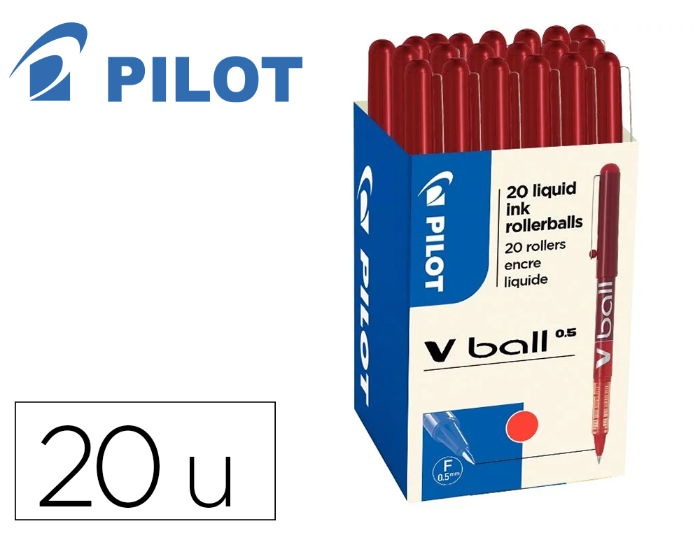 PACK ROLLER PILOT V-BALL POINTE CONIQUE 1.5 MM 16 + 4  OFFERTS COLORIS ROUGE