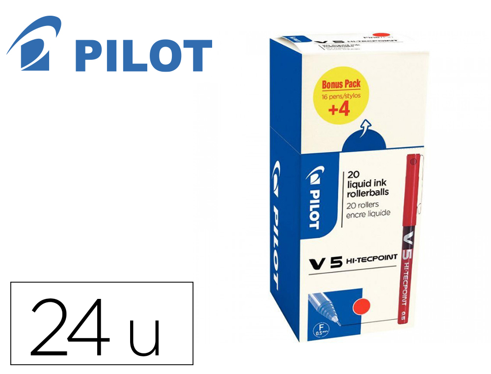 PACK ROLLER PILOT V5 POINTE AIGUILLE 0.5 MM AVEC          REGULATEUR D ENCRE 16 + 4     OFFERTS COLORIS ROUGE
