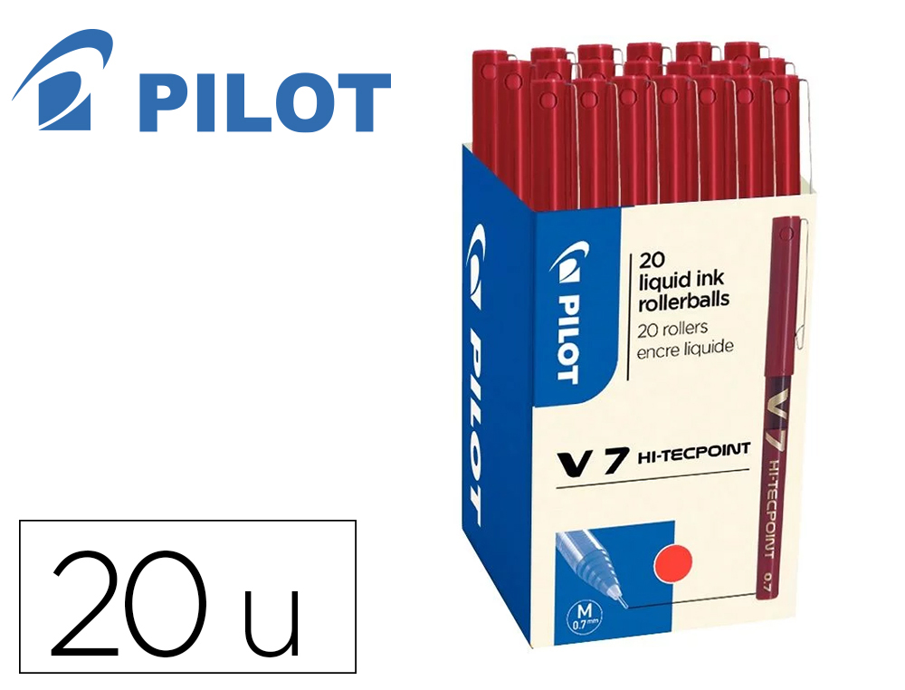 PACK ROLLER PILOT V7 POINTE AIGUILLE 0.7 MM AVEC          REGULATEUR D ENCRE 16 + 4     OFFERTS COLORIS ROUGE