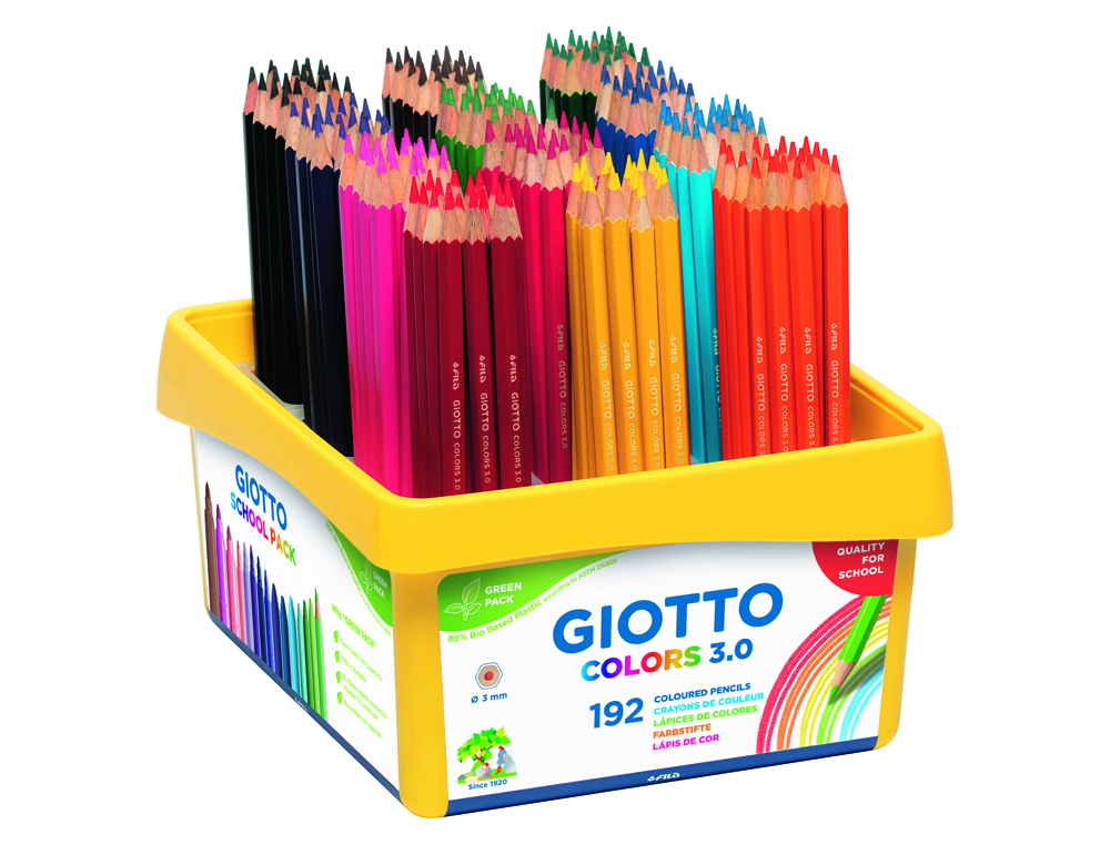 CLASSPACK CRAYONS COLORS 3.0 GIOTTO FORME HEXAGONALE BOIS  18CM MINE DE 3MM 192 UNITES   COLORIS ASSORTIS