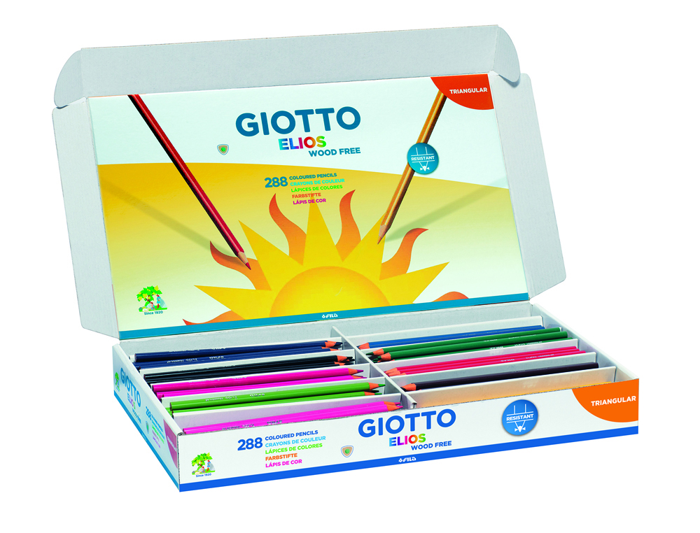 CLASSPACK CRAYONS DE COULEUR ELIOS WOOD FREE GIOTTO FORME  TRIANGULAIRE RESINE SANS BOIS 18CM MINE 2MM 288 UNITES
