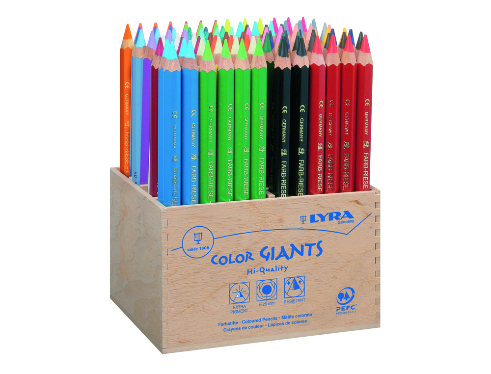 CLASSPACK CRAYONS DE COULEUR GEANTES LYRA FORME            HEXAGONALES BOIS 18CM MINE    6MM 96 UNITES ET 2 TAILLES