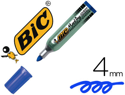 MARQUEUR BIC PERMANENT ONYX MARKER 1482 POINTE OGIVE TRAC 4MM TOUS SUPPORTS CORPS MTAL BLEU