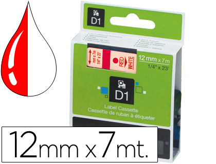 RUBAN DYMO D1 POLYESTER ADHSIF PERMANENT 12MMX7M ROUGE/BLANC