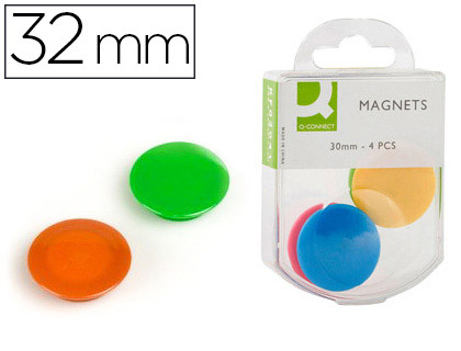 AIMANT Q-CONNECT DIAMTRE 25MM AFFICHAGE SIGNALISATION TOUTES SURFACES MTALLIQUES COLORIS ASSORTIS BOTE 4 UNITS
