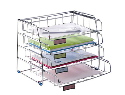 CORBEILLE  COURRIER ALBA MTAL CHROM ITALIENNE CHARGEMENT FRONTAL AMOVIBLE PATINS ANTIDRAPANTS 405X335X330MM SET 4U