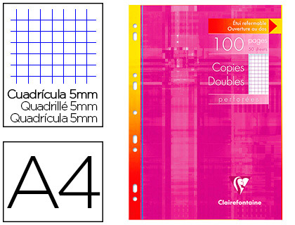 COPIE DOUBLE CLAIREFONTAINE A4 210X297MM PAPIER VLIN VELOUT 100P 90G 5X5MM PERFORES TUI VERNI