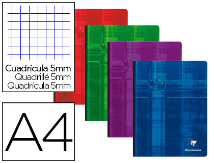 CAHIER BROCH CLAIREFONTAINE PAPIER VLIN VELOUT COUVERTURE SOUPLE PELLICULE A4 21X29,7CM 192 PAGES 90G 5X5MM