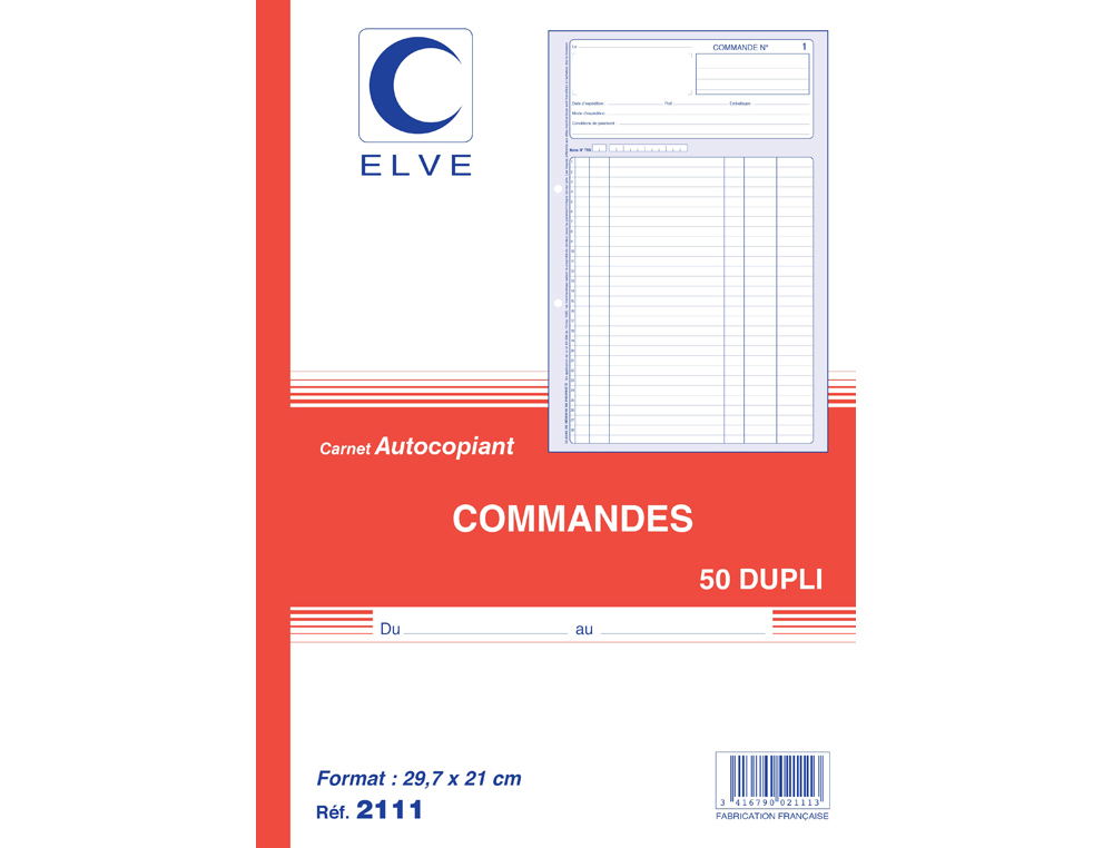 MANIFOLD ELVE AUTOCOPIANT A4 210X297MM FOLIOTAGE 50 DUPLIS COMMANDES