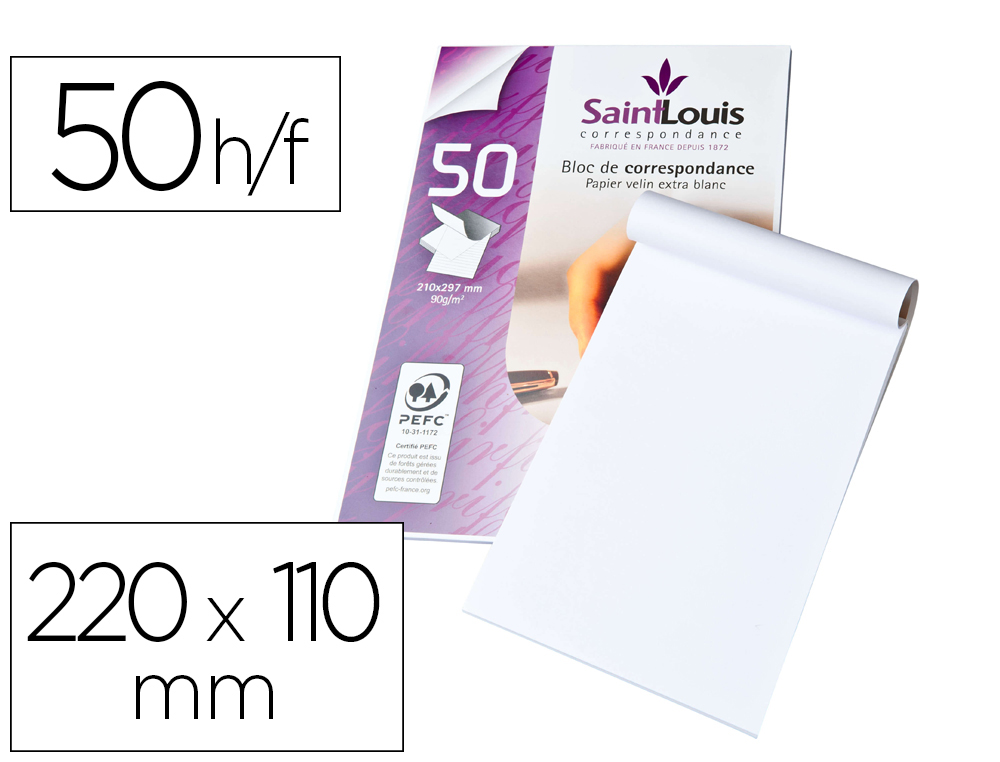 BLOC CORRESPONDANCE GPV SAINT LOUIS PAPIER VLIN EXTRA BLANC 90G/M2 A4 50 FEUILLES UNIES DTACHABLES