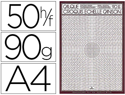 BLOC PAPIER CALQUE CANSON A4 CROQUIS CHELLE 5X5MM 2 GOMMAGES DESSIN TECHNIQUE LAYOUT FEUTRE CRAYON COULEUR 90/95G 50F