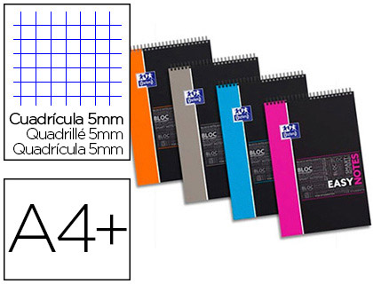 BLOC OXFORD SPIRALE TUDIANT EASY NOTES COUVERTURE POLYPROPYLNE A4+ 210X315MM 160 PAGES DTACHABLES PERFORES 5X5MM