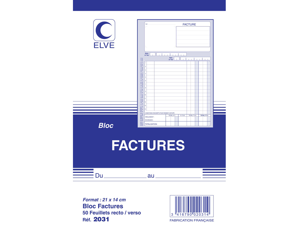 BLOC FACTURES ELVE 140X210MM 50 FEUILLETS 90G ENCOLLAGE EN TTE