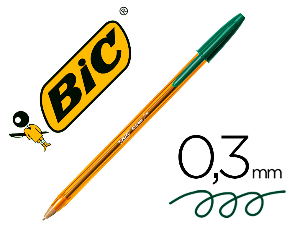STYLO-BILLE BIC CRISTAL CRITURE FINE 0.4MM ENCRE CLASSIQUE BILLE INDFORMABLE CAPUCHON COULEUR ENCRE VERT
