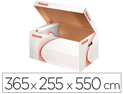 CONTENEUR ESSELTE CARTON ONDUL BLANC RECYCLABLE TAILLE L 365X255X550MM 5/6 BOTES COUVERCLE RABATTABLE OUVERTURE DESSUS