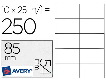 CARTES VISITE AVERY 85X54MM BORDS LISSES 220G POCHETTE 250 UNITS TOUTES IMPRIMANTES FACILEMENT DTACHABLE